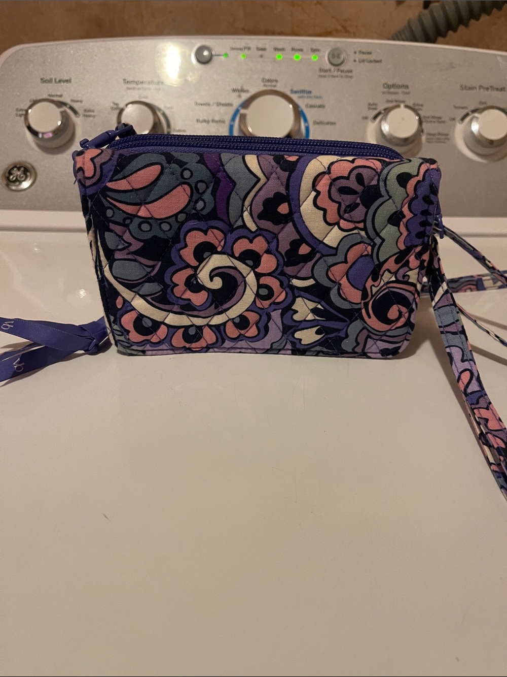 Vera Bradley Quilted Floral Wristlet in Purple, Pink and Cream